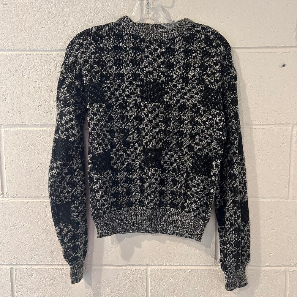 Vintage Black Gray Geometric Knit Sweater Acrylic Size Small